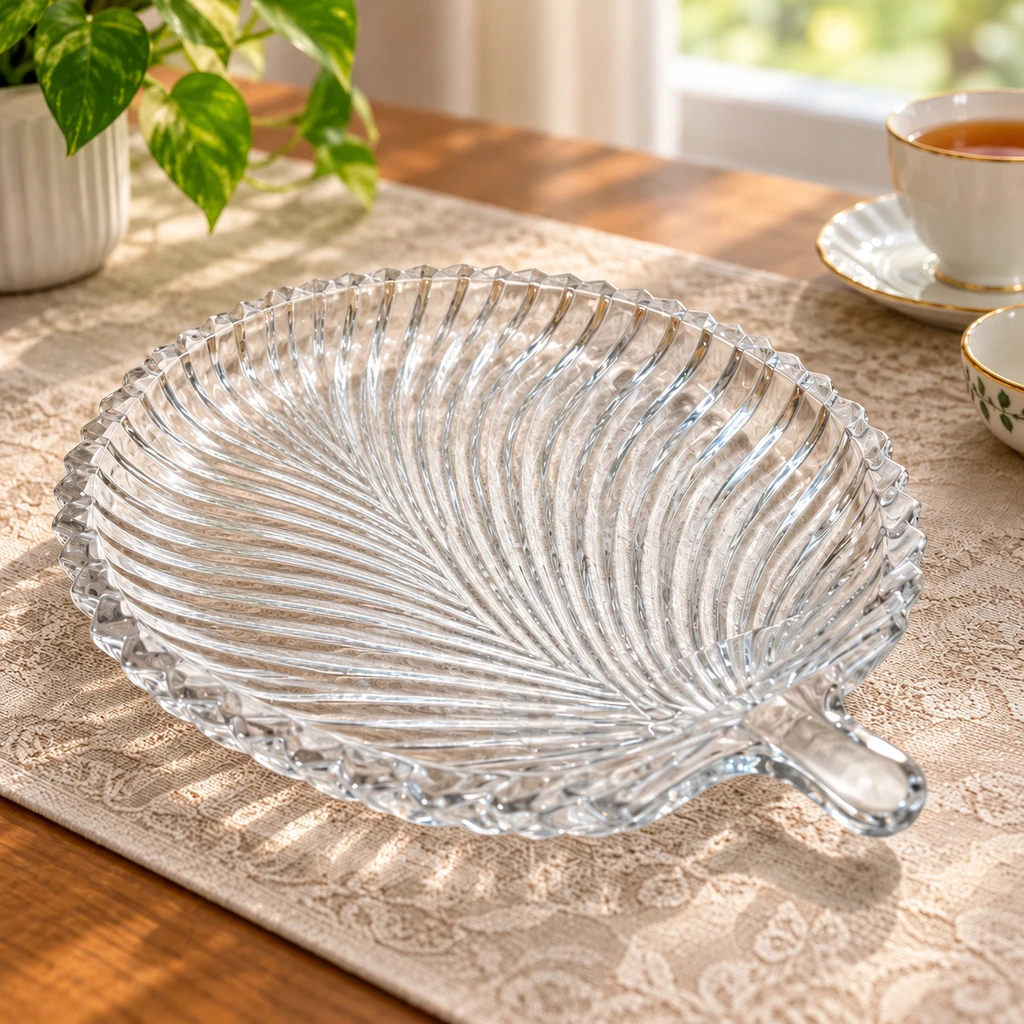 Premium Leaf-Shape Glass Serving Platter - view 3